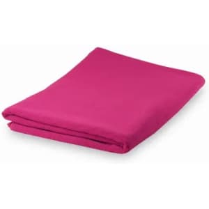 A folded blanket in a vibrant pink colour, showcasing a soft and smooth texture.