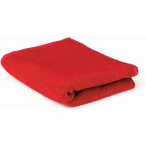 A folded red towel with a textured surface, showcasing a vibrant colour. It has no visible logos or branding.