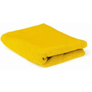 A folded yellow towel is displayed, featuring a soft texture and a solid colour.