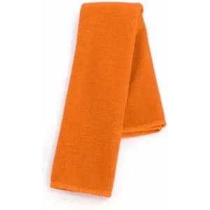 An orange hand towel folded neatly, showcasing its vibrant colour and soft texture. It features a simple design without logos.