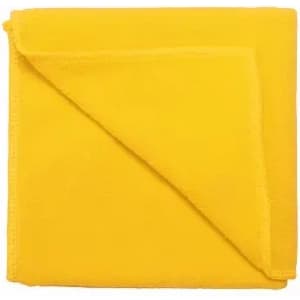 A yellow fleece blanket, folded neatly with a soft texture. The blanket is vibrant and warm in appearance.
