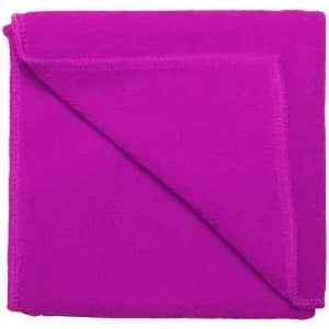 A purple fleece blanket folded neatly, showcasing its soft texture and vibrant colour.