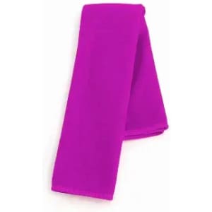 A pink promotional scarf folded neatly, featuring a smooth texture and no visible branding.