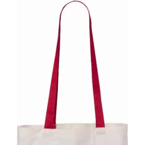 A tote bag featuring a white body and red handles, showcasing a simple and modern design.