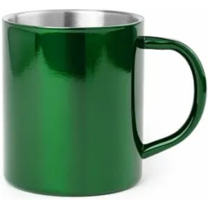 A drink bottle featuring a shiny green exterior and a stainless steel interior, complete with a handle.