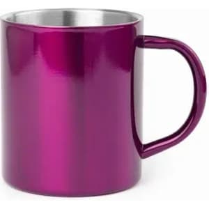 A drink bottle in a glossy purple finish with a stainless steel interior and a sturdy handle.
