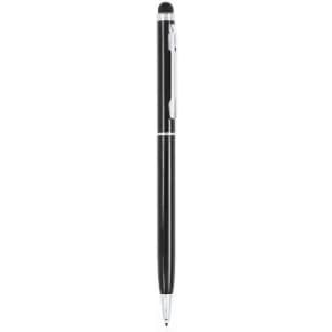 A black pen with a silver clip and a touch screen tip at the top. It has a sleek, elegant design.