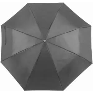 A black umbrella with a glossy surface, featuring an eight-panel design and a central open mechanism.