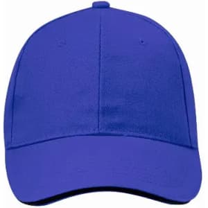 A blue cap with a curved brim and structured design, featuring an unembellished front panel.