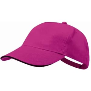 A cap in vibrant pink with a curved brim and adjustable strap at the back, featuring a logo on the side.