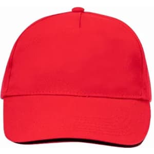 A red cap with a curved brim and no visible logos or designs. The fabric appears smooth and structured.