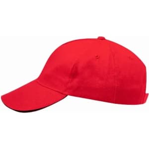 A red cap featuring a curved brim and a simple design. The cap has a brand logo on the side.