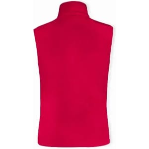 A sleeveless red vest with a high collar, featuring a simple design and no visible fastenings.