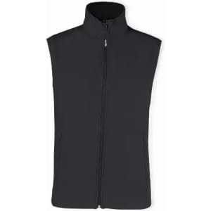 A sleeveless black vest featuring a full zip and high collar, suitable for layering.