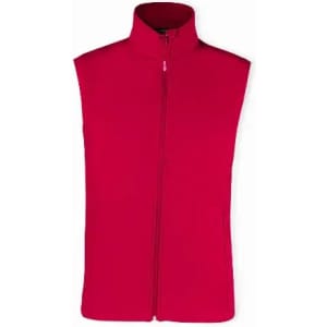 A sleeveless red vest with a high collar and a front zip fastening. It has a simple, solid design.