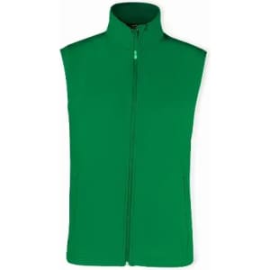 A green sleeveless vest with a high collar and a front zipper. The vest has pockets on the sides and a logo.