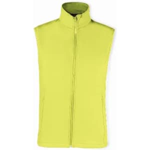 A sleeveless vest in bright yellow with a full zip and side pockets, featuring a collar.