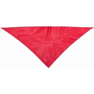 A red bandana in a triangular shape, made of lightweight fabric. It features a smooth texture and crisp edges.