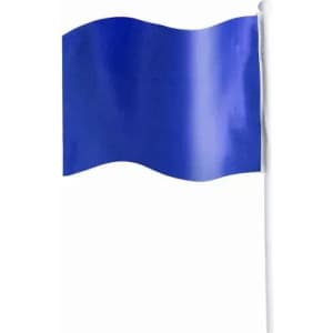 A blue flag with a smooth, wavy design attached to a white pole.