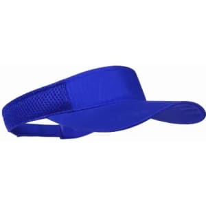 A blue visor hat with a mesh band, designed for comfort and breathability. It features a curved brim and a stylish shape.