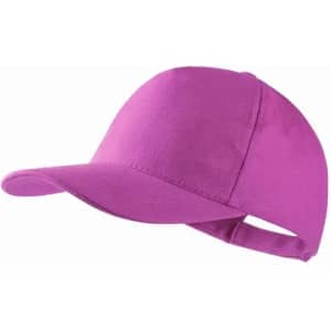A pink cap with a curved brim and an adjustable strap at the back. It has a smooth, matte finish.