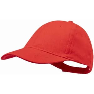 A red cap with a curved brim and adjustable strap at the back. It features a plain design without logos.