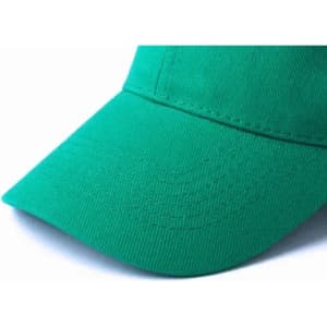 A green cap featuring a structured design and a curved brim, with visible stitching detail.