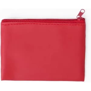 A red zippered pouch with a smooth finish and a small zipper pull.