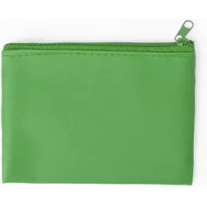 A green zippered pouch with a smooth surface and a matching zipper. Features a simple, solid colour design.