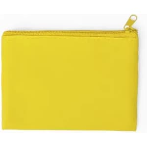 A yellow zippered pouch with a smooth surface and a single zipper closure.