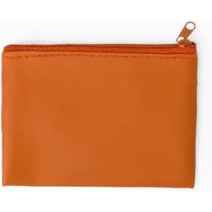 An orange zippered pouch with a smooth surface and a single zipper.