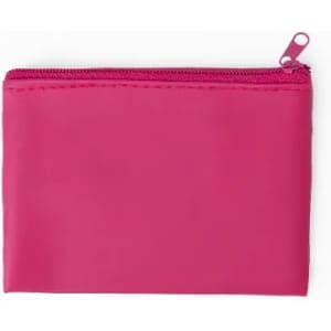 A zippered pouch in bright pink, featuring a smooth surface and a small zipper at the top.
