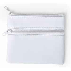 A small white zippered pouch with two compartments. The pouch features a smooth, sleek design.