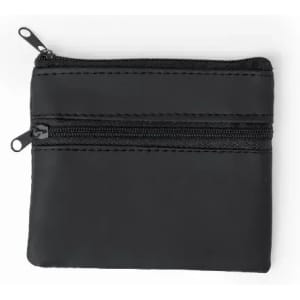 A black zippered pouch featuring two compartments, ideal for storing small items.