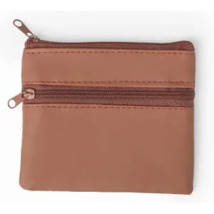 A brown zippered pouch with two compartments, featuring a smooth exterior and matching zip.