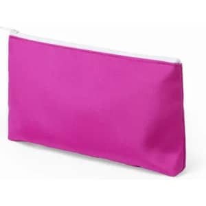 A pink zippered pouch with a smooth fabric finish. It has a white zipper and a simple, modern design.