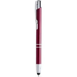 A pen in a burgundy finish with silver accents, featuring a clip and a sleek design. It has a logo on the side.