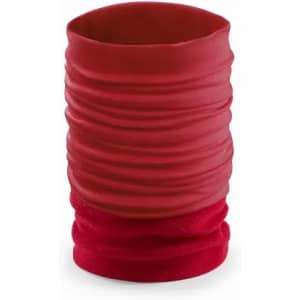 A red drink bottle with a textured, ridged design and a branding logo.