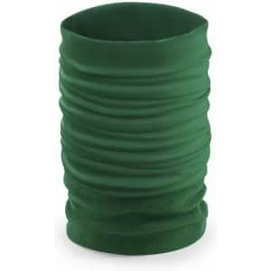 A green multifunctional fabric accessory with a textured, wrinkled design. It features a logo.