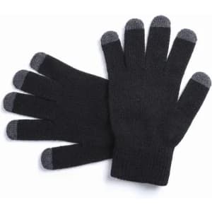 A pair of black gloves with grey tips on the fingers. The gloves are neatly laid out side by side.