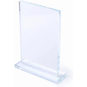 A clear acrylic display stand with a rectangular shape, featuring smooth edges and a solid base.