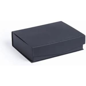 A black rectangular box with a lid, featuring a smooth surface and no visible branding.