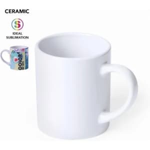 A ceramic mug in white with a rounded handle and a blank surface ready for sublimation printing.
