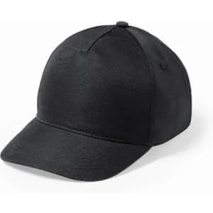 A black cap featuring a rounded crown and a curved brim, with a simple design and no visible branding.