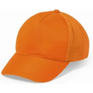 An orange cap with a structured front and mesh side panels. It features a classic curved brim.
