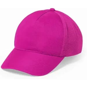 A pink baseball cap with a textured fabric and mesh side panels, featuring a curved brim and a rounded top.