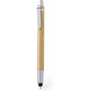 A wooden pen with a silver clip and tip, featuring a sleek design and smooth finish.