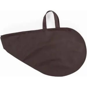 A brown product bag with a rounded shape and handle for easy carrying. It features a simple design.