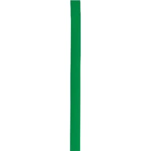 A green polyester strip with a smooth texture and a slight sheen, featuring a logo at one end.