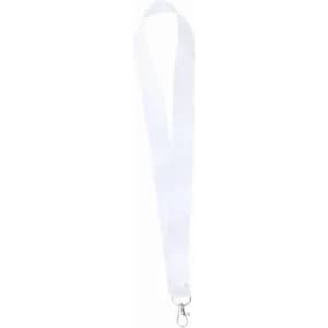 A white lanyard with a metal clip for attaching items. It features a smooth, flat design.